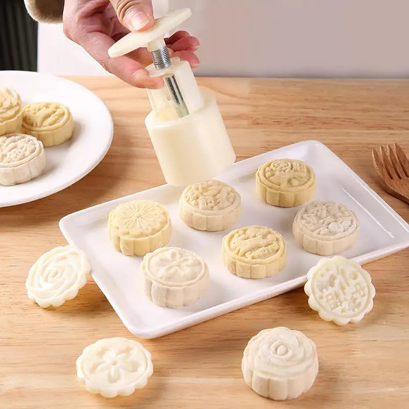 DIY Mooncake Mold Set – 8 Interchangeable Stamps Hand Press