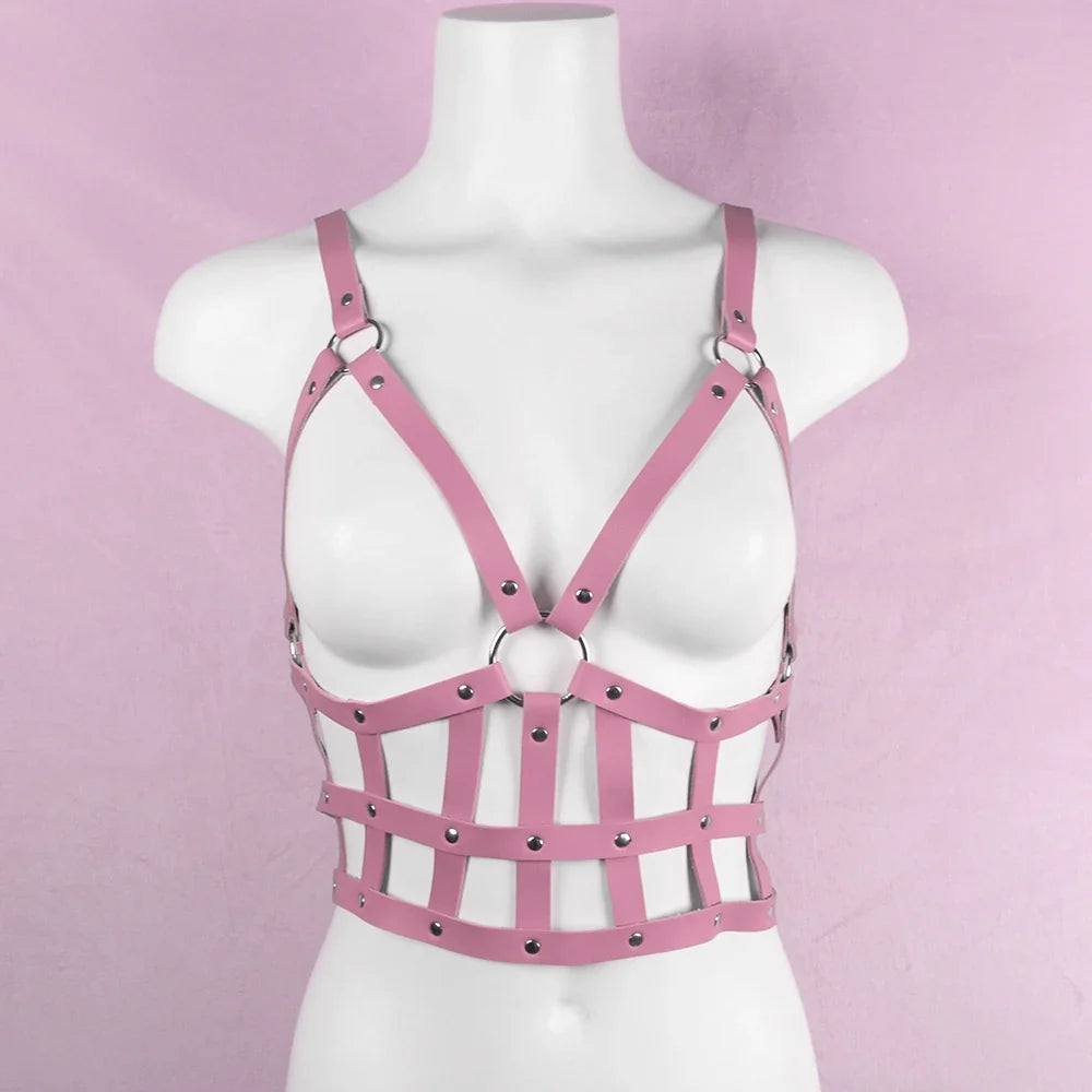 Pink UYEE Women Sexy Harness Belt Leather Lingerie Body Gothic