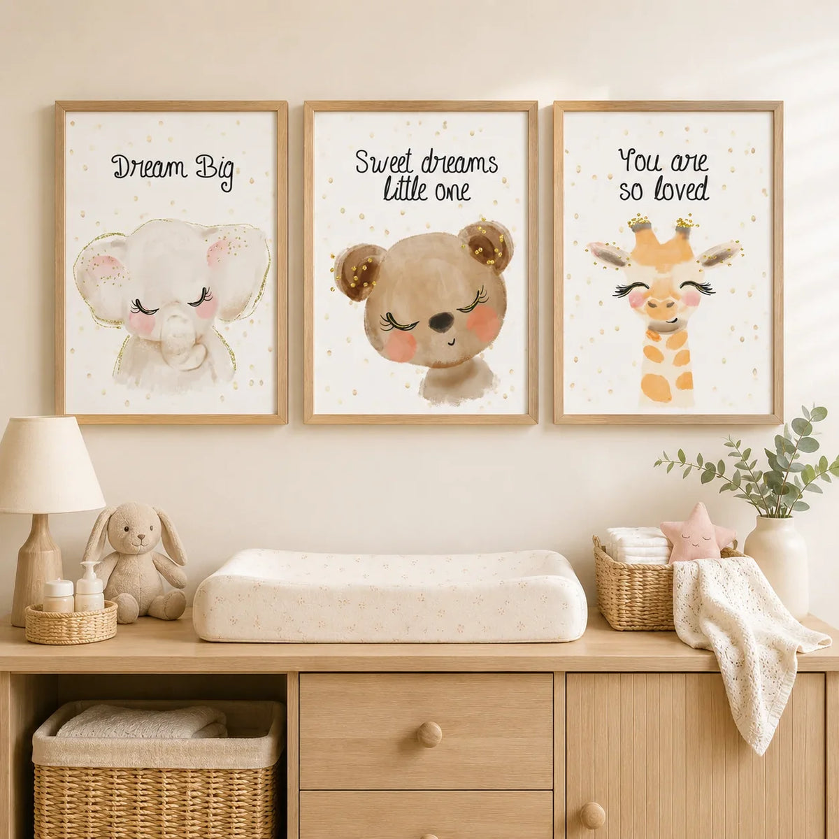 Nursery Animal Canvas Wall Art – Giraffe Bear Elephant Kids Print