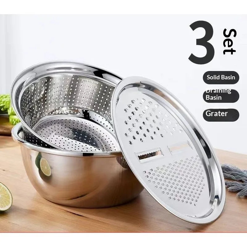 Stainless Steel Multi-functional Kitchen Grater Draining Bowl