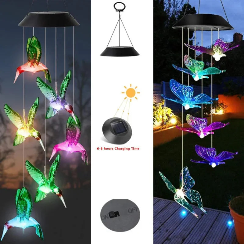 Solar Powered Wind Chime Garden Lights Outdoor Stake Yard Landscape