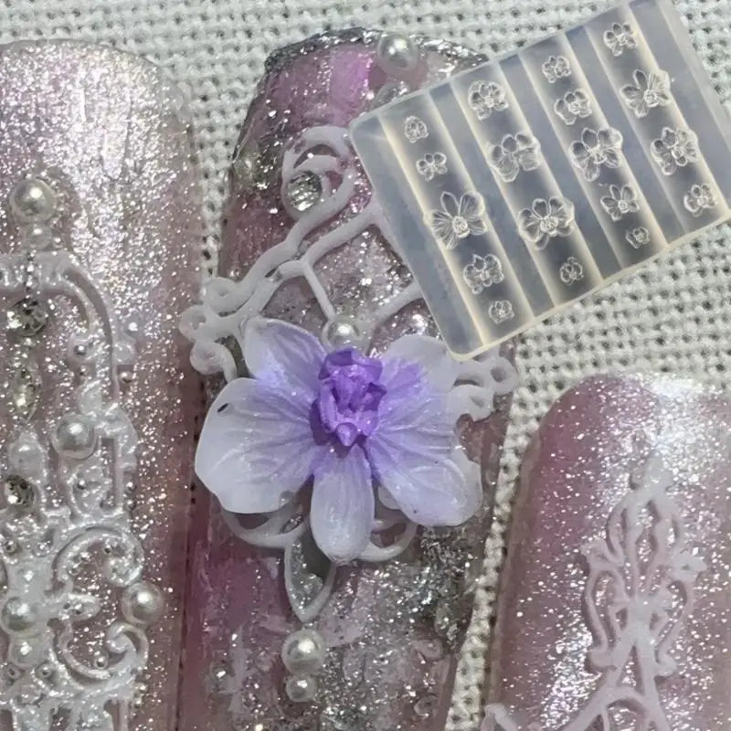 3D Orchid Silicone Nail Art Mold – DIY Floral Carving Template