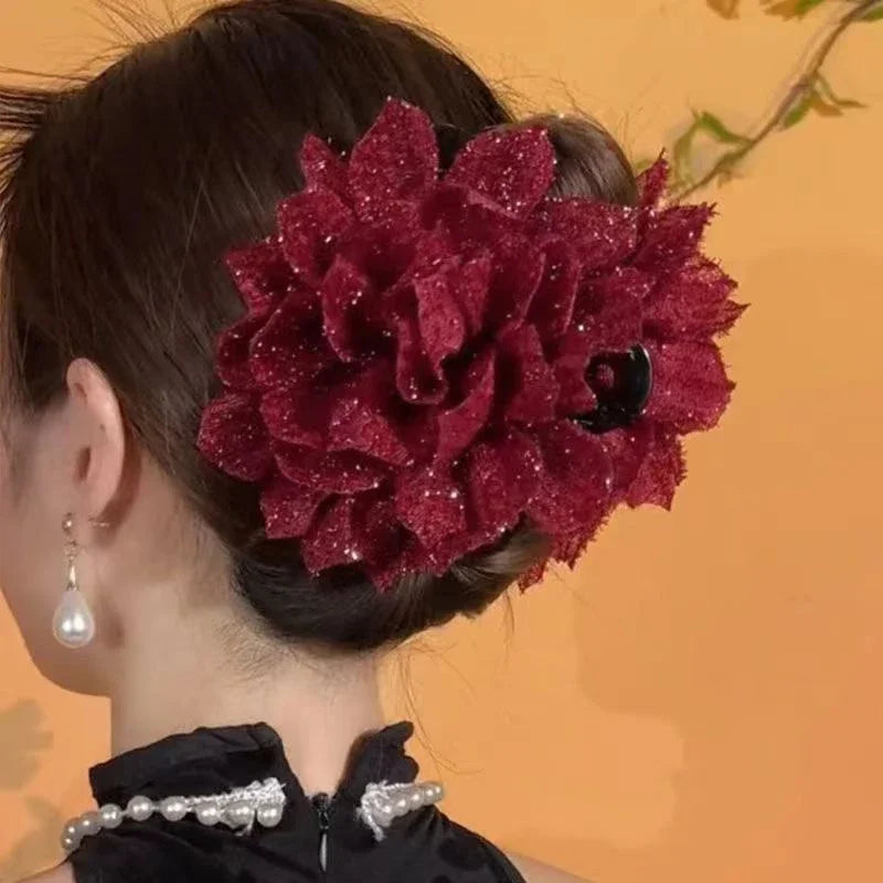 Black Mesh Flower Shark Claw Hair Clip for Women