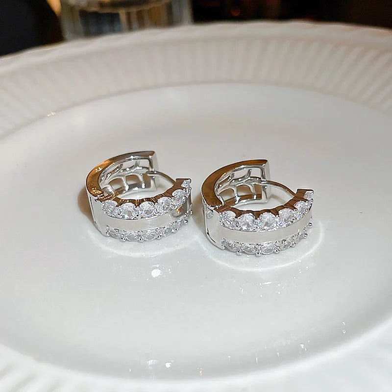 Huitan Silver Hoop Earrings with Cubic Zirconia | Women's Fashion