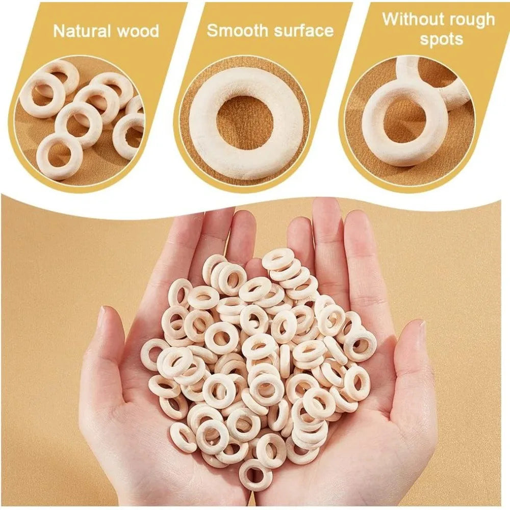 400 Pcs 15mm Unfinished Wooden Linking Rings – DIY Craft Charms