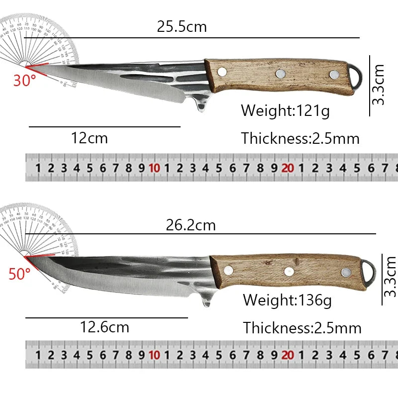 Full Tang Stainless Steel Boning Knife with Sheath & Wood Handle
