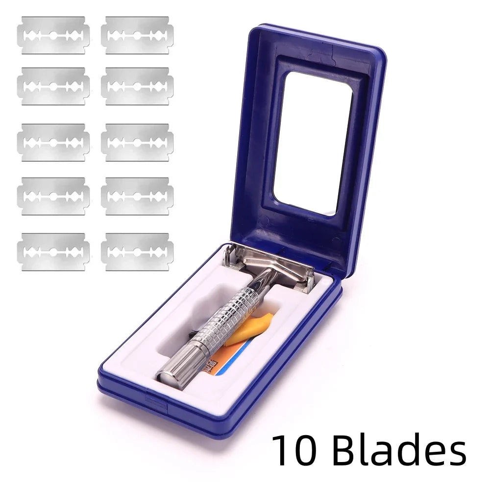 Men's Adjustable Safety Razor Set – 10 Blades & Storage Case