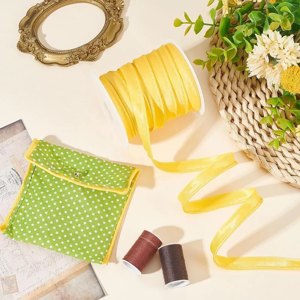 25M Yellow Satin Piping Ribbon 11.5mm Flat Cotton Trim Roll
