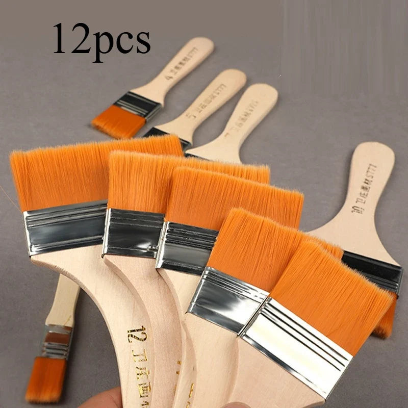 12-Piece Nylon Paint Brush Set – Oil, Acrylic & Kids Art
