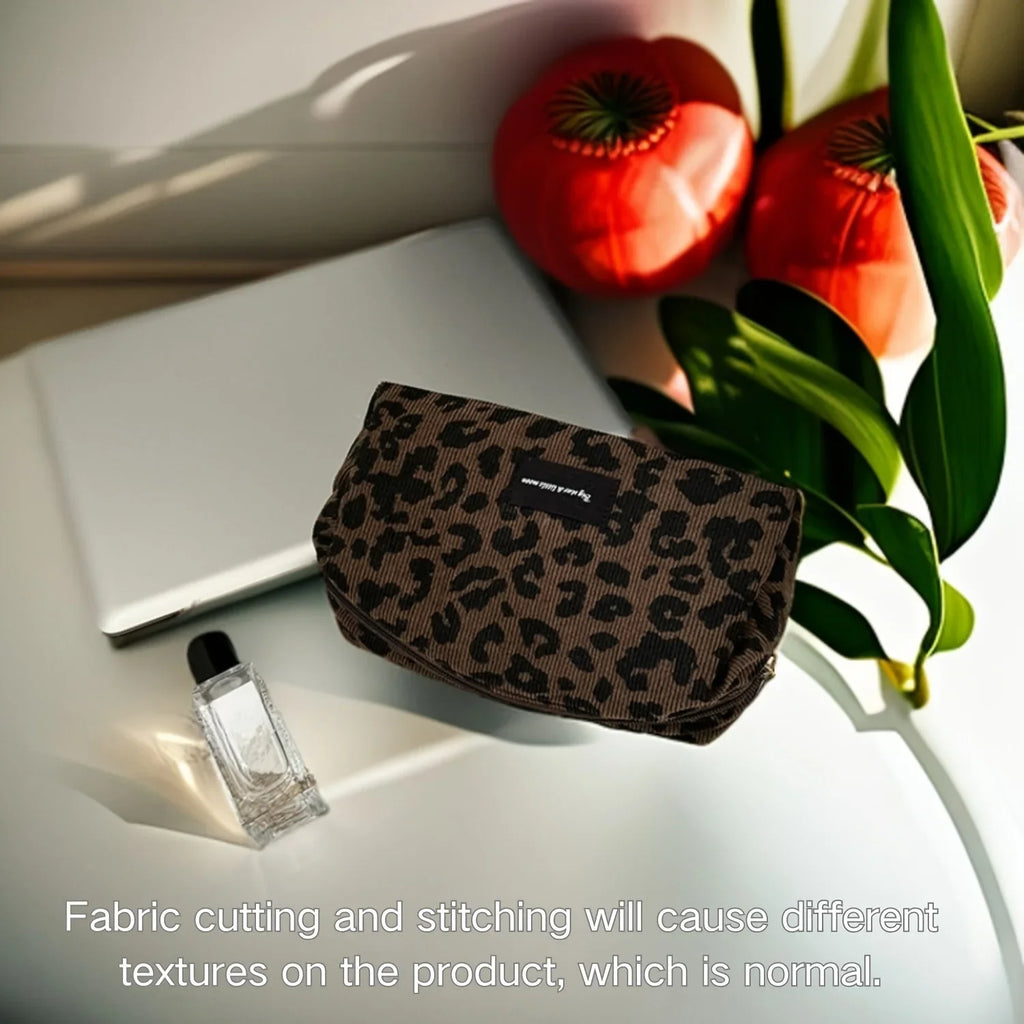 Brown Leopard Print Cosmetic Bag Zipper Makeup Pouch Travel Toiletry