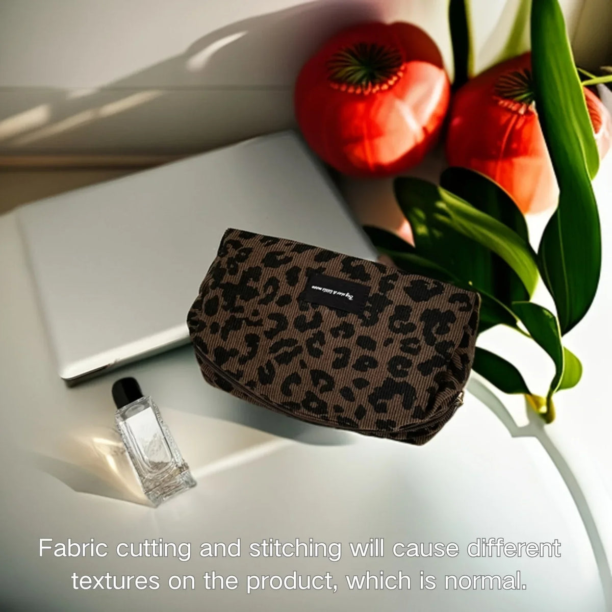 Brown Leopard Print Cosmetic Bag Zipper Makeup Pouch Travel Toiletry