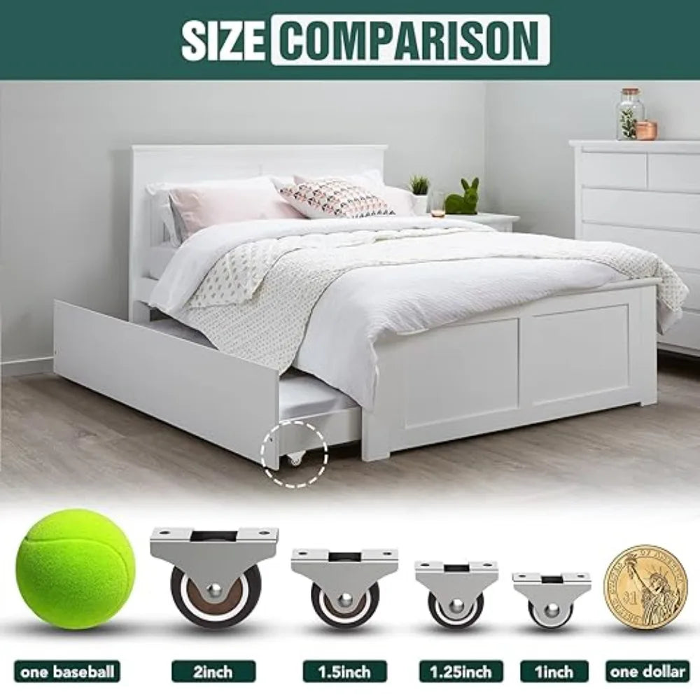 4-Pack Silent Rubber Furniture Casters – Side Mount Low Profile