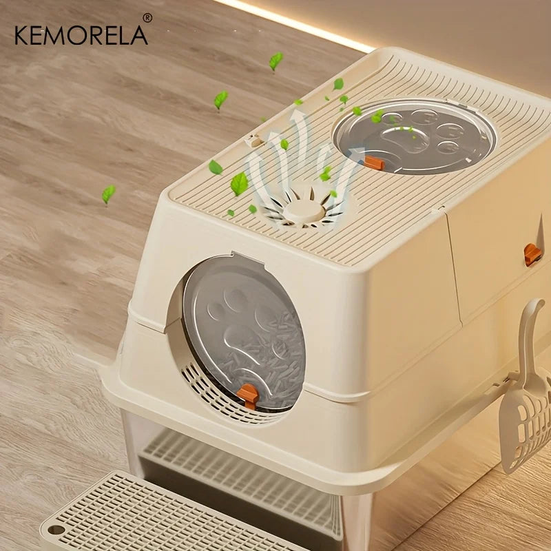 KEMORELA XL Stainless Steel Cat Litter Box – High-Sided + Scoop