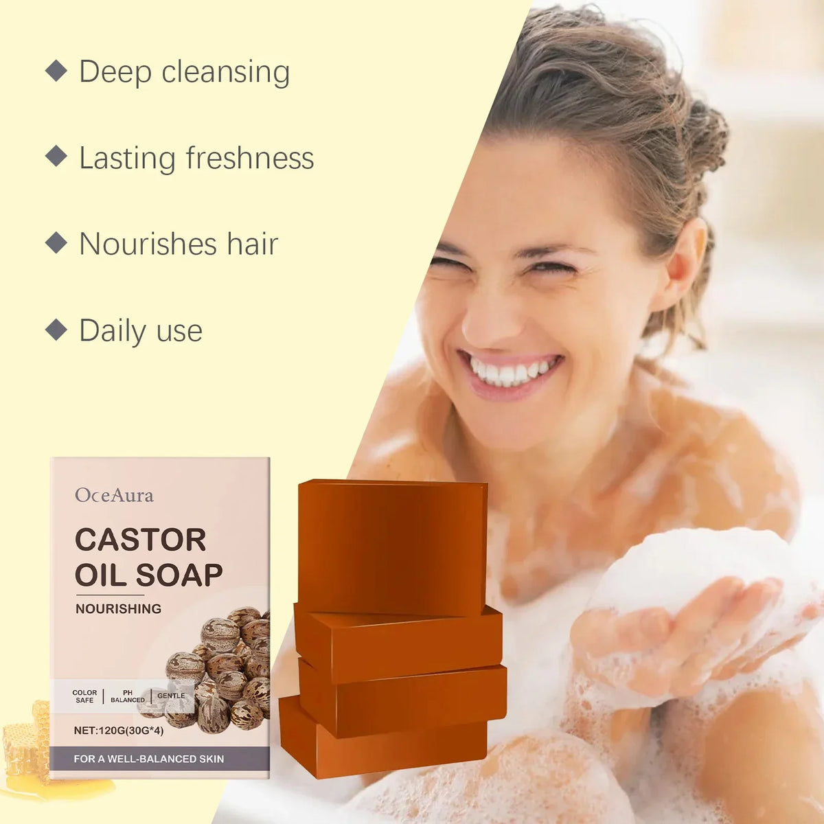 OceAura Castor Oil Shampoo Bar – 3-in-1 Natural Cleansing Bar