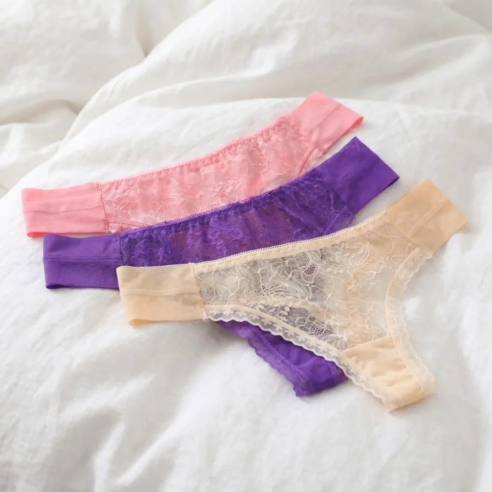 Women's Low Rise Lace Mesh Thong G-String Panties | S-L
