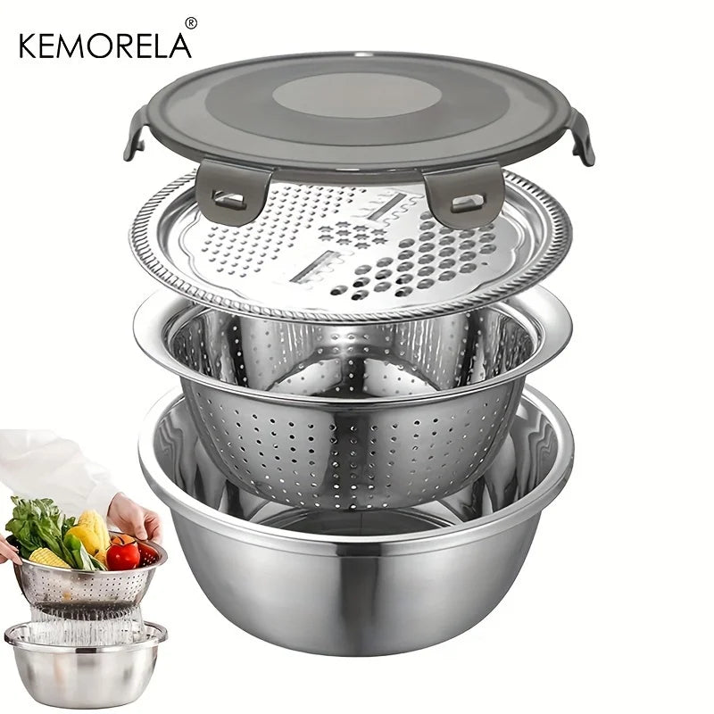 KEMORELA 4-in-1 Stainless Steel Rice Washer Colander & Grater