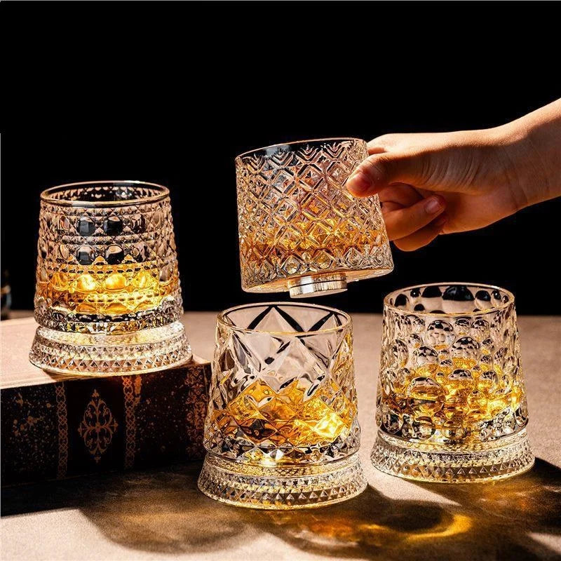 360° Rotating Whiskey Glass – Tumbler Spin Crystal Cocktail Cup