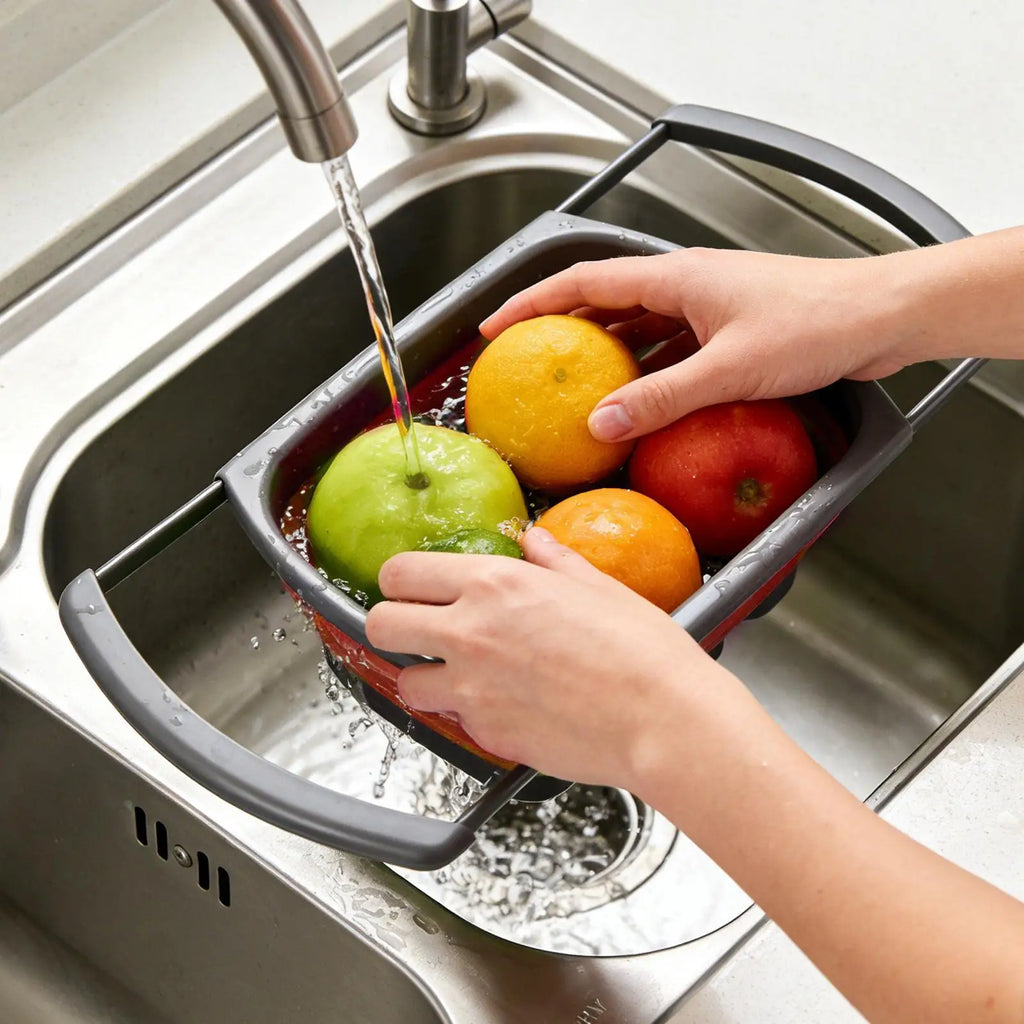Foldable Over-Sink Colander Basket with Extendable Handles