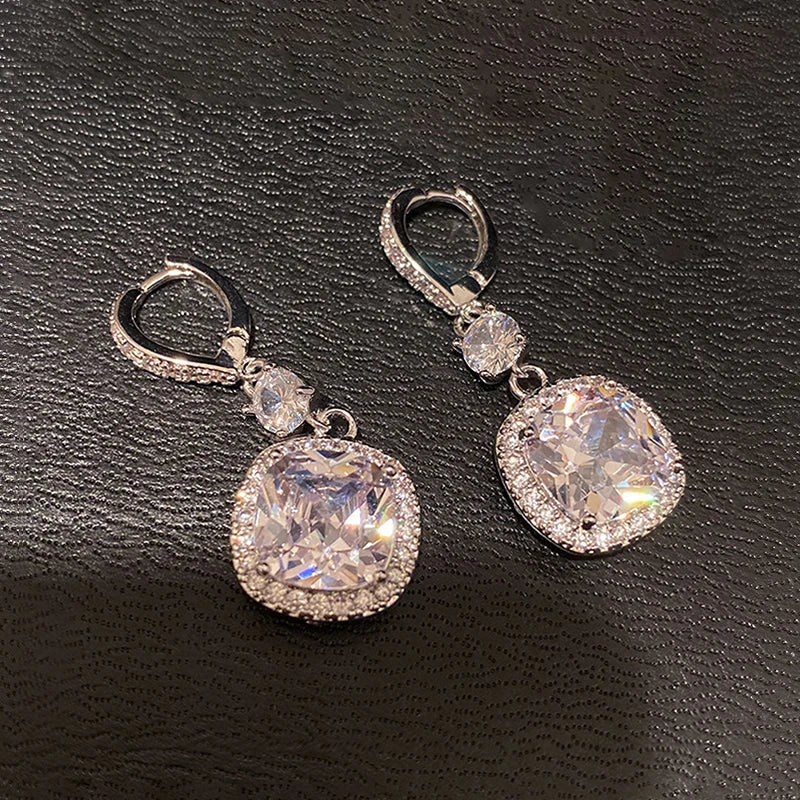 Huitan CZ Drop Earrings – Bridal & Wedding Silver Jewelry