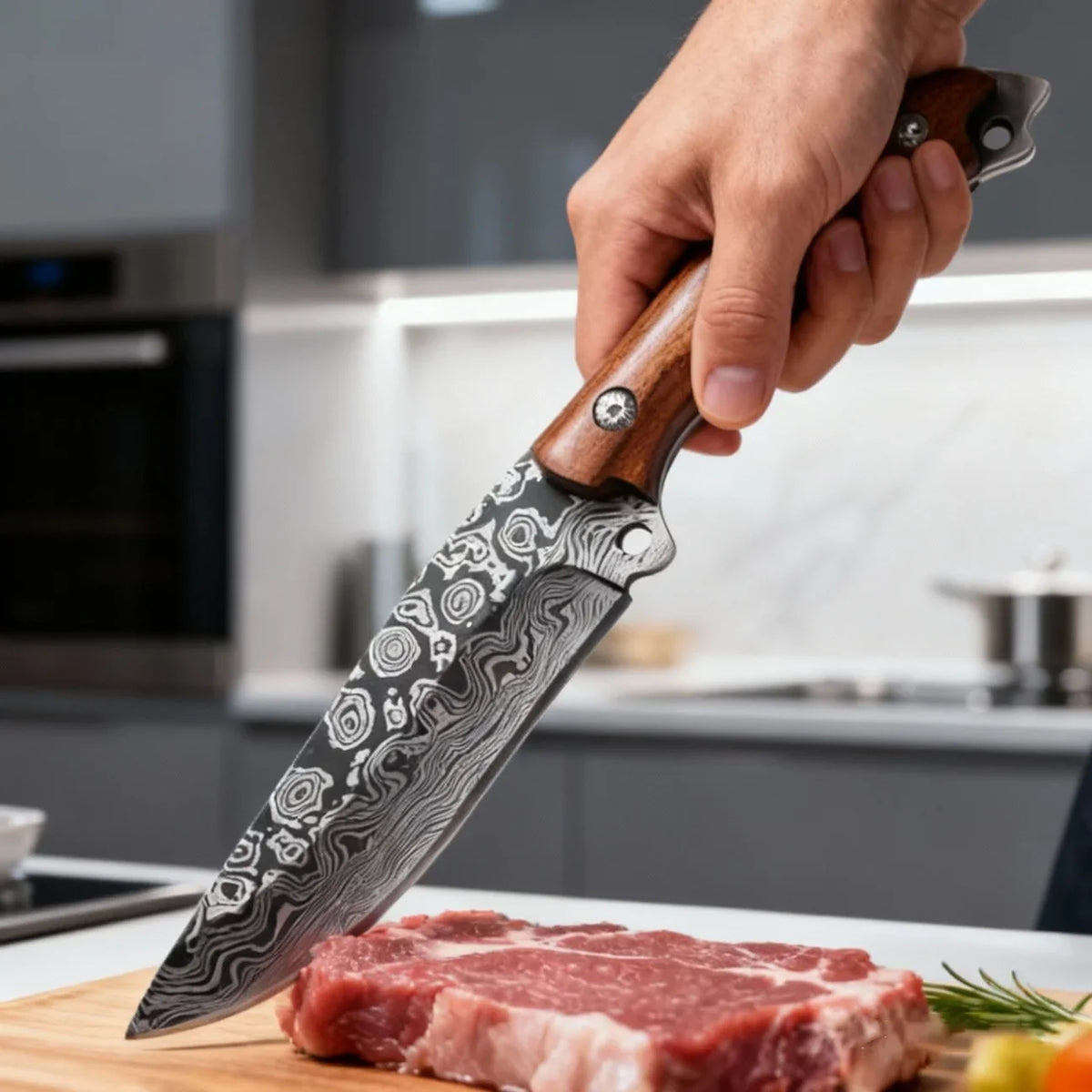 Damascus Steel Kitchen Knife – Sharp Stainless Filleting Blade