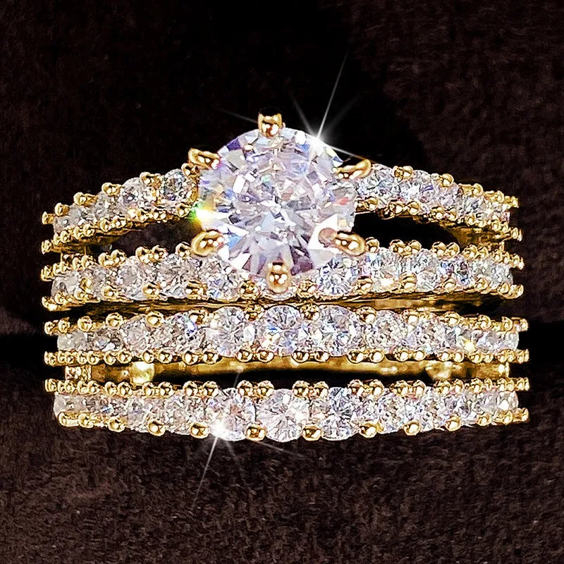 Huitan 2Pcs CZ Bridal Ring Set – Women's Wedding & Engagement Rings