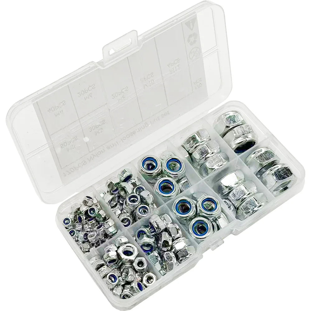 170-Piece Hex Nylon Insert Lock Nut Kit M3 M4 M5 M6 M8 M10 M12