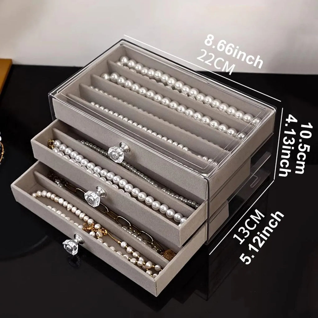 Necklace Storage Box Transparent Lid 3-Layer Jewelry Tray Drawer