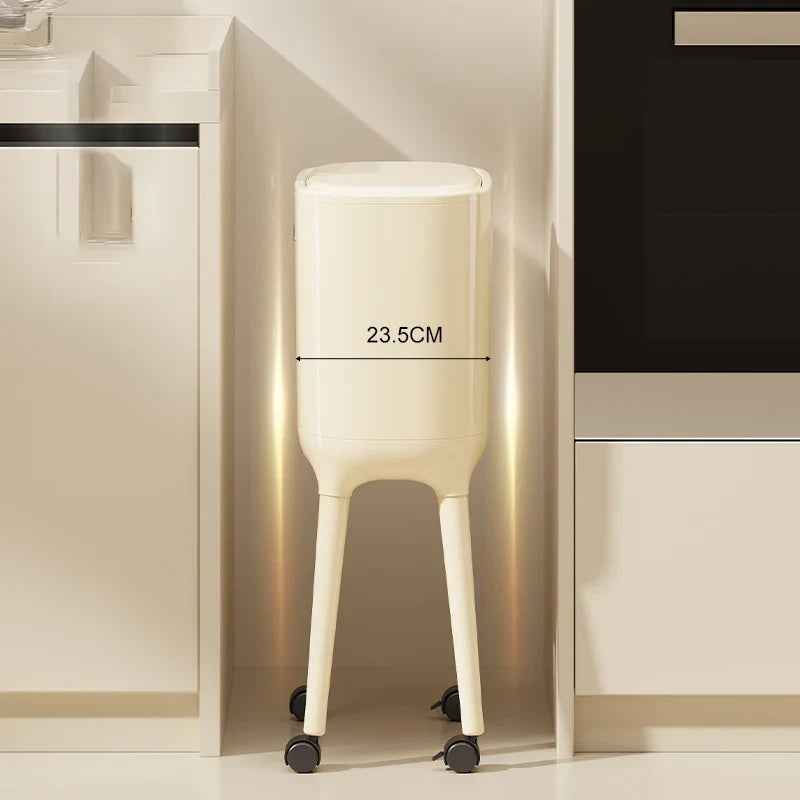 No-bend High-leg Trash Can Press-to-open Lid Large Capacity Oval