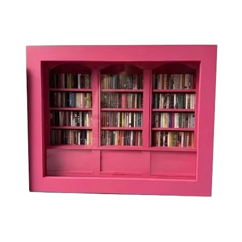Miniature Wooden Bookshelf Ornament with 200 Mini Books