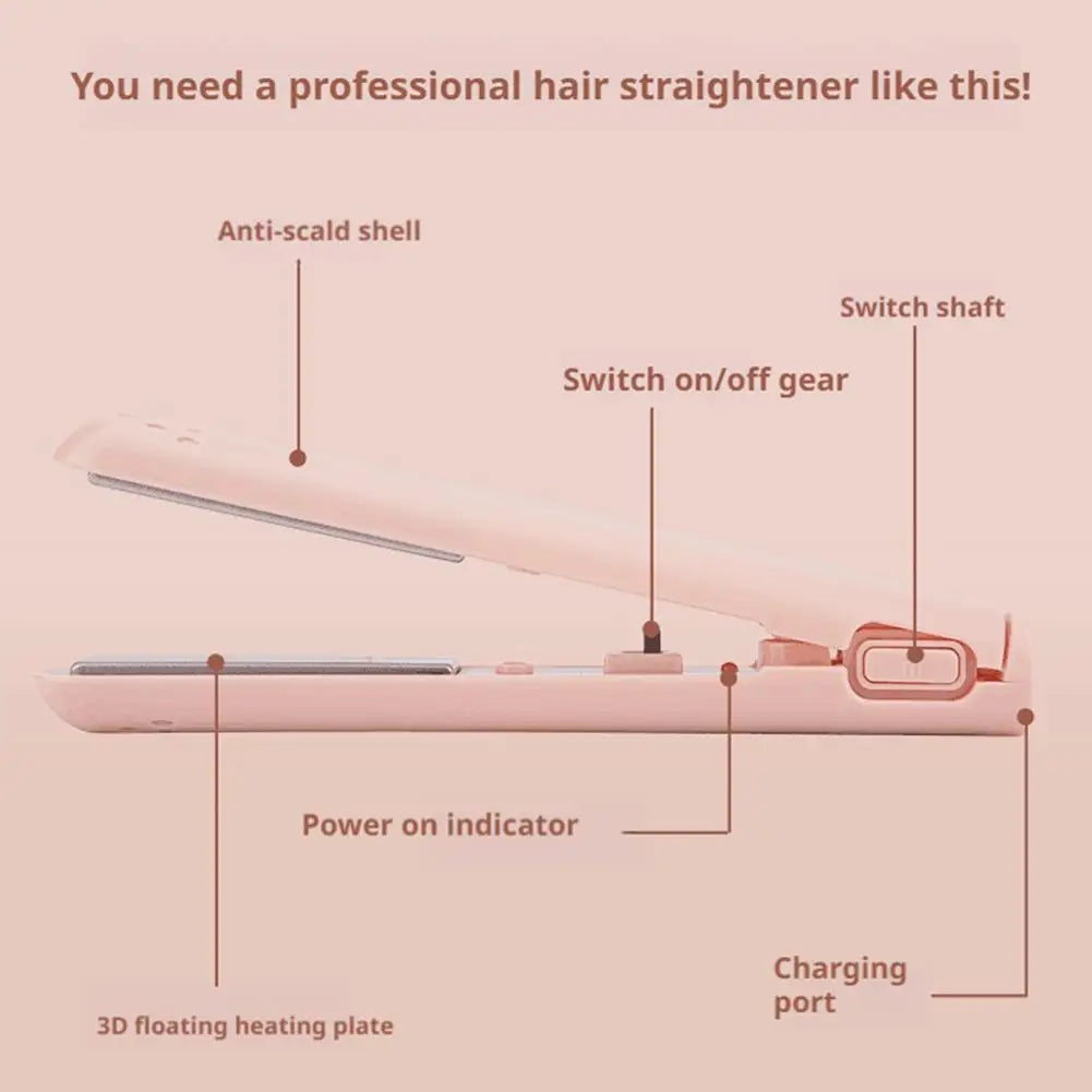 USB Cordless 2-in-1 Hair Straightener & Curler | Travel Flat Iron