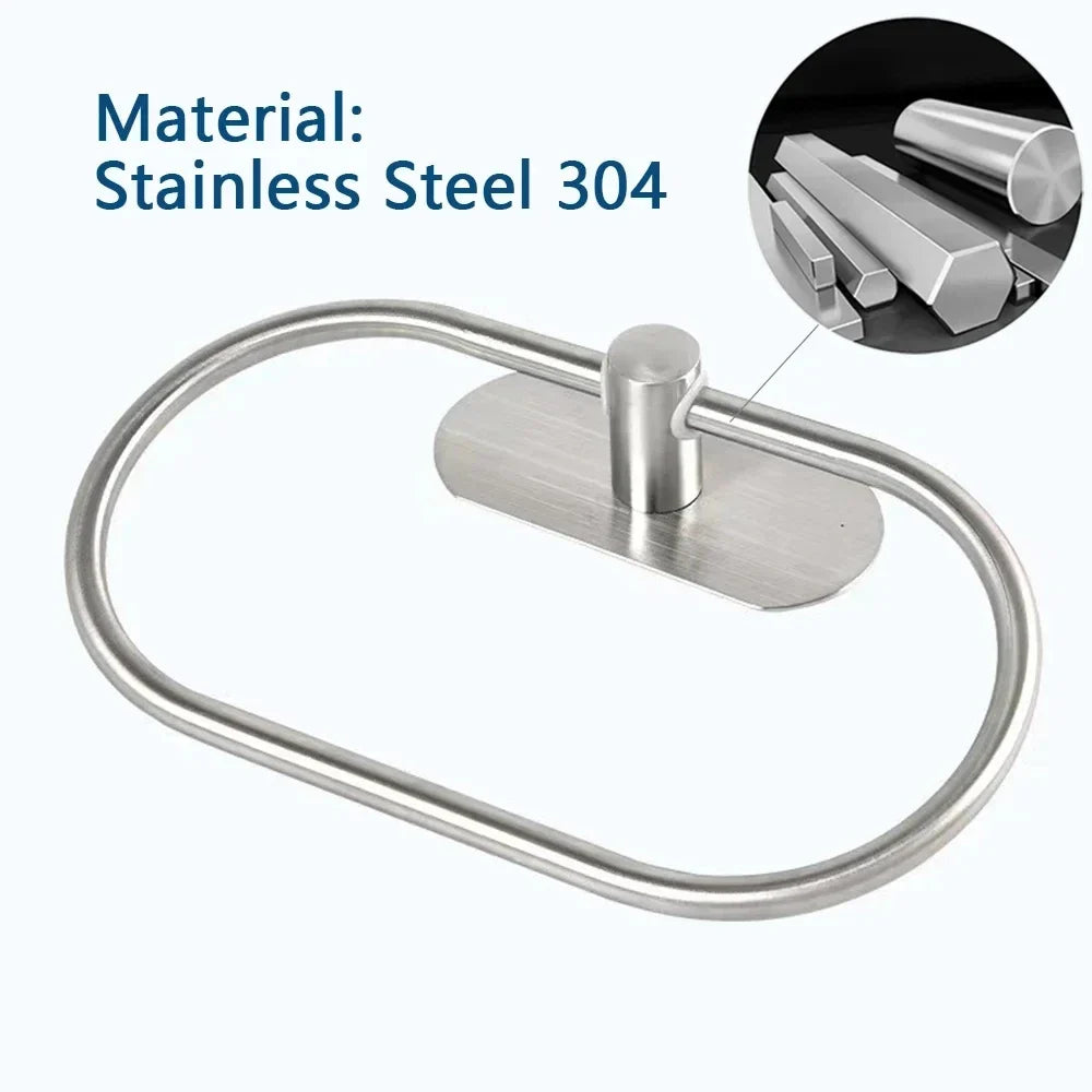 Black Self-Adhesive Stainless Steel Towel Holder Bar Rack