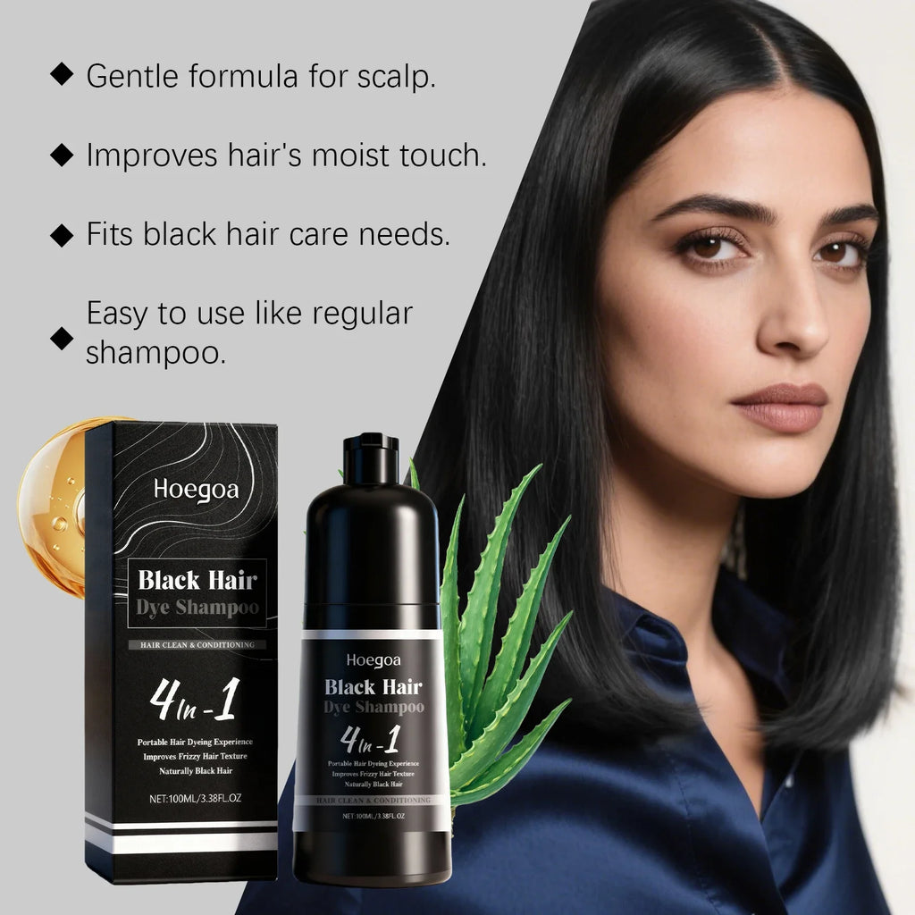 HOEGOA 4-in-1 Black Hair Dye Shampoo – Herbal Grey Coverage