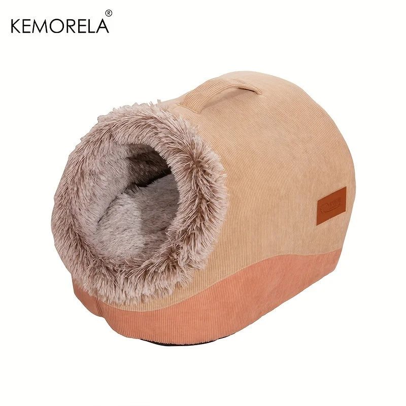 KEMORELA Plush Striped Cat & Dog Bed – Cozy Indoor Pet House