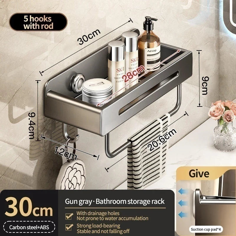 No-Drill Suction Cup Bathroom Shelf & Shampoo Holder Rack