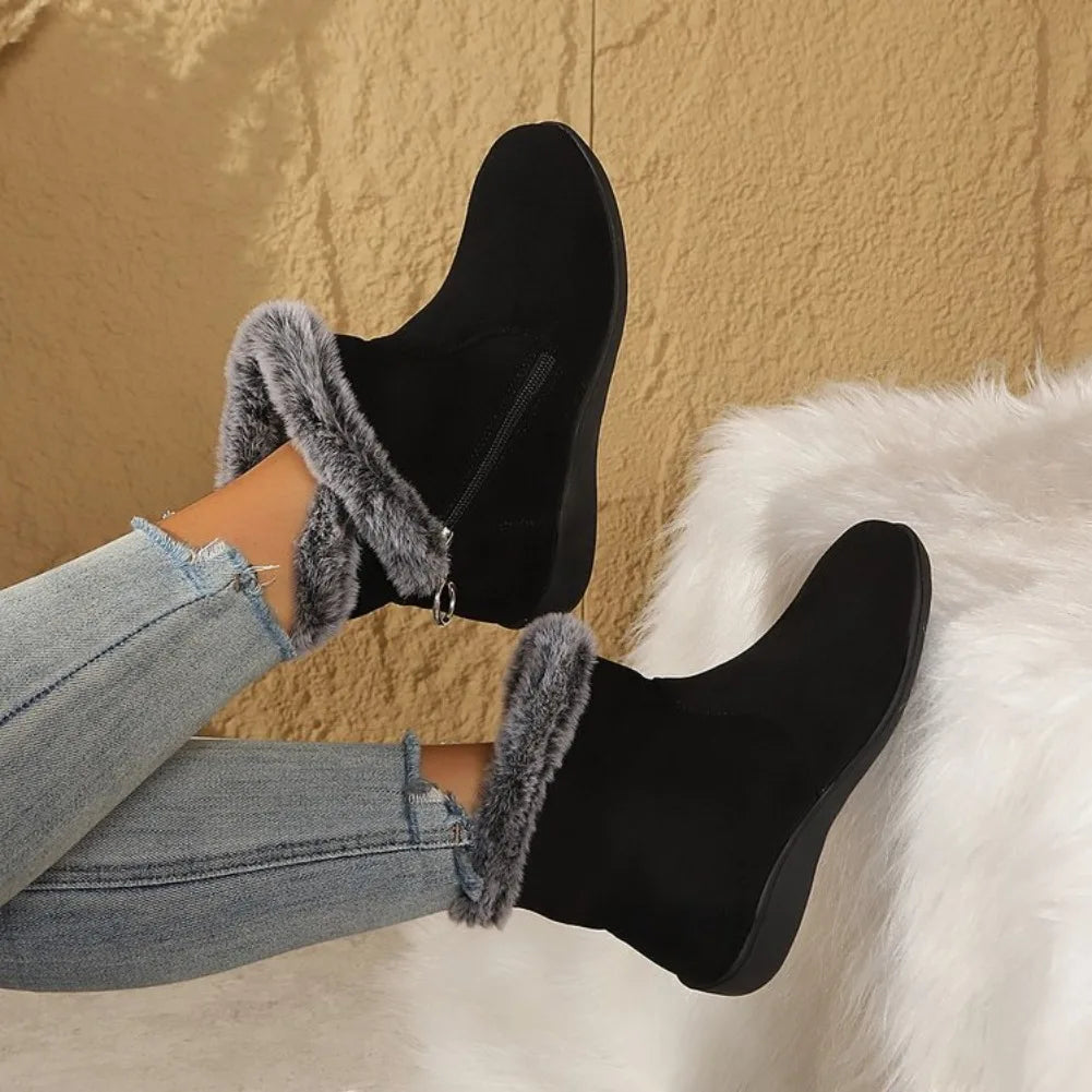 Women's Warm Plush Ankle Snow Boots – Zipper Flat Winter Shoes