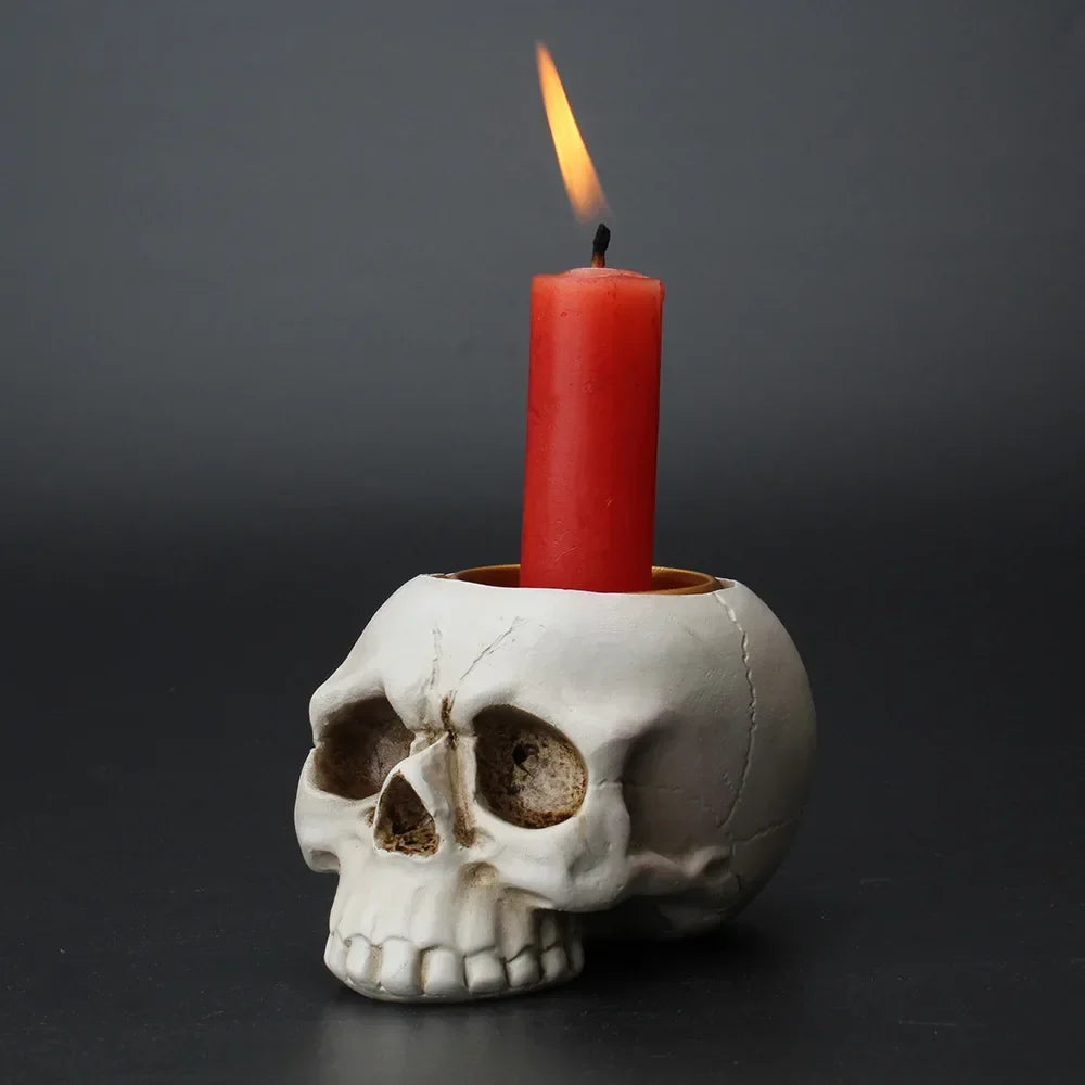 Halloween Skull Hand Candlestick Holder – Resin Skeleton Decor