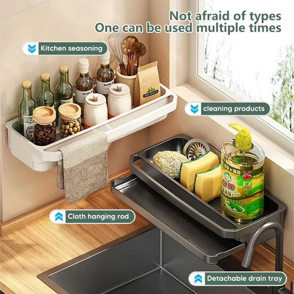 Kitchen Sink Organizer Drain Rack Self-draining Shelf Sponge Holder