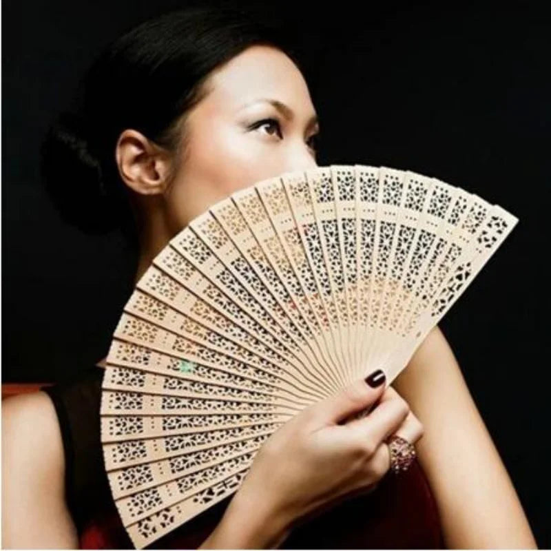 Sandalwood Folding Hand Fan 20cm – Hollow Wooden Carved Fan