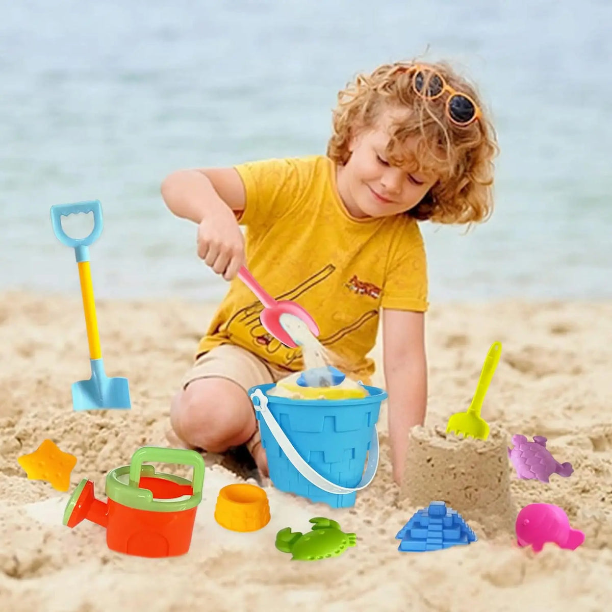 Kids Beach Toy Set | 9/13-Piece Sand Shovel, Bucket & Tools