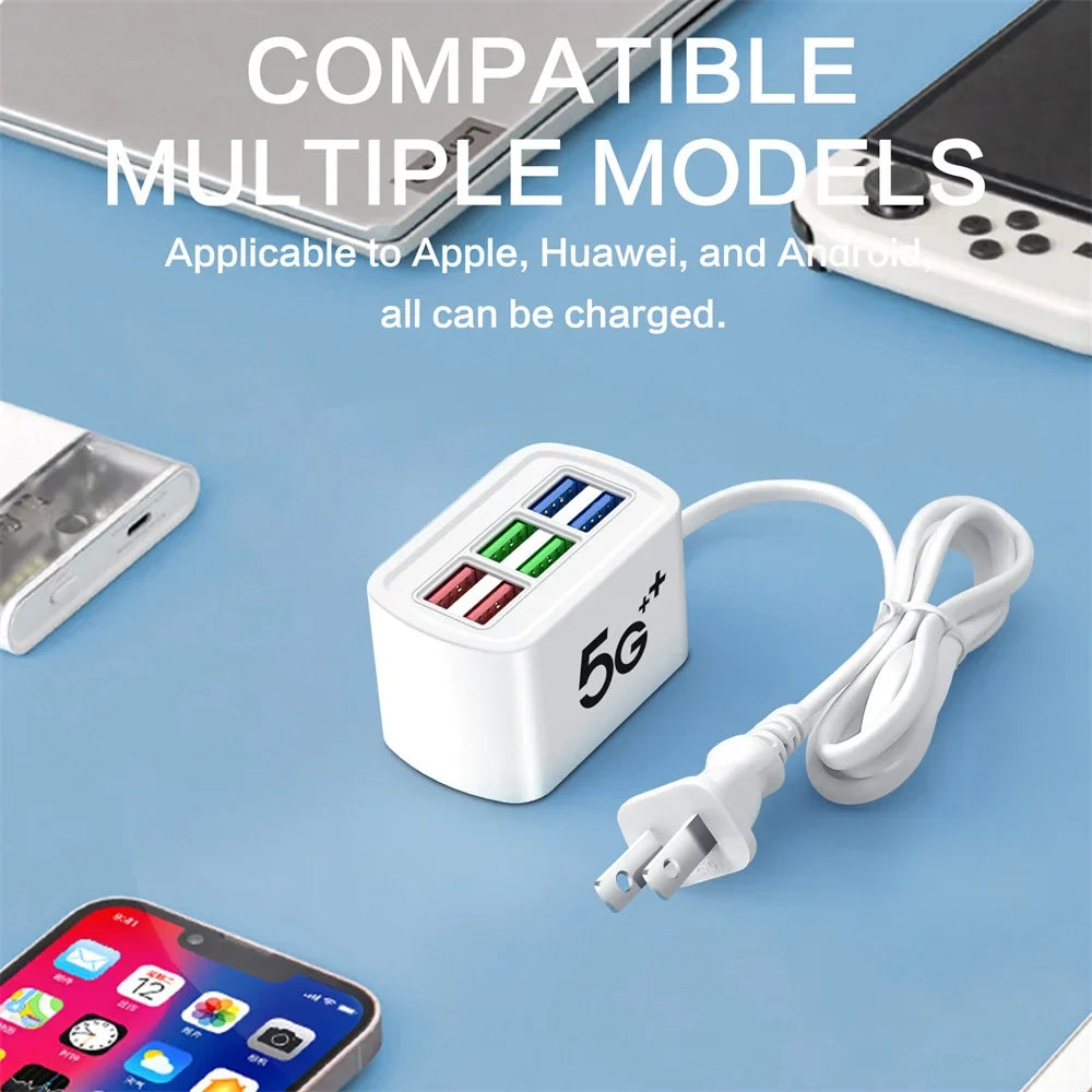 6-Port USB Fast Charger Power Strip | EU & US Plug, 15W