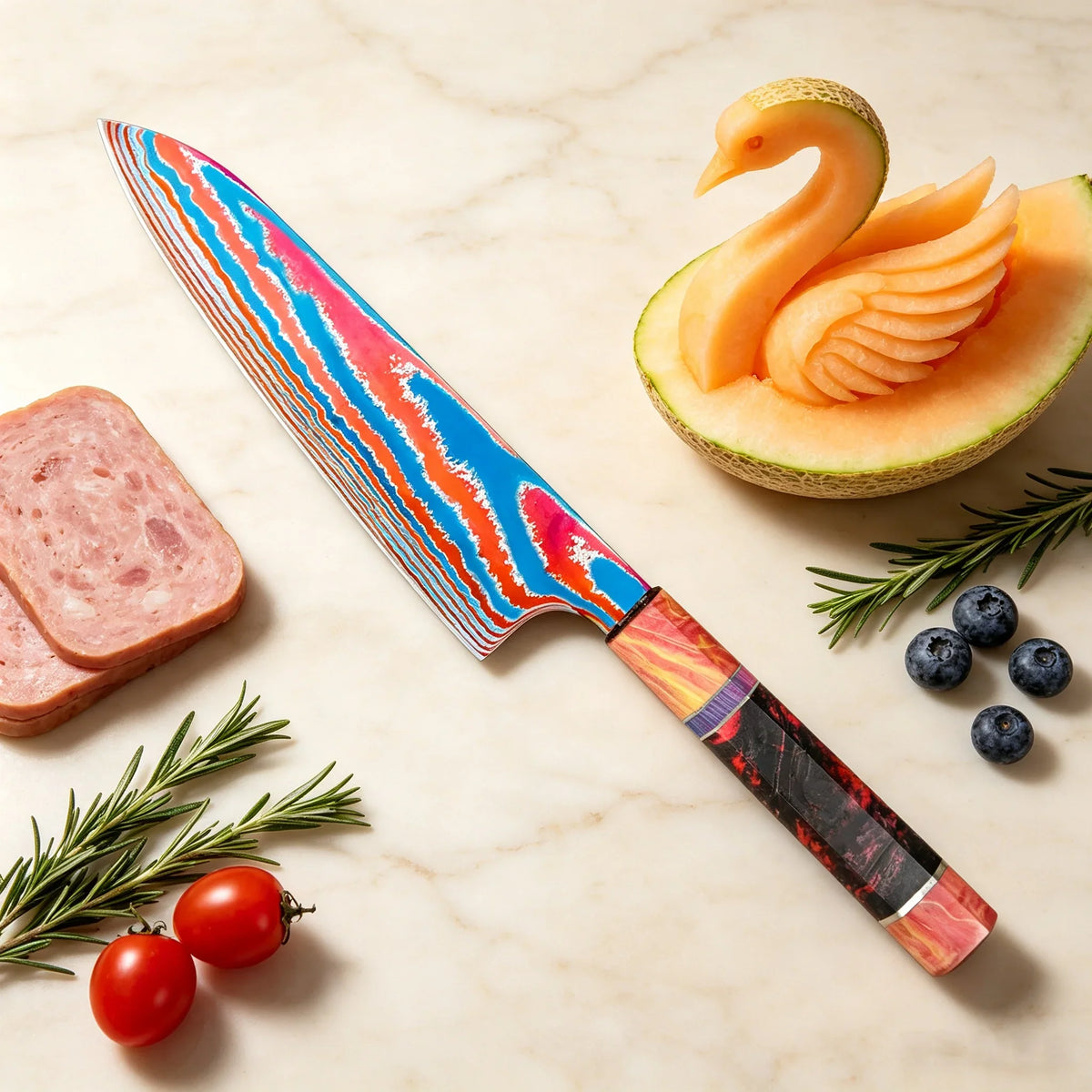 Titanium Damascus Chef Knife – Wood Handle Cleaver & Slicer