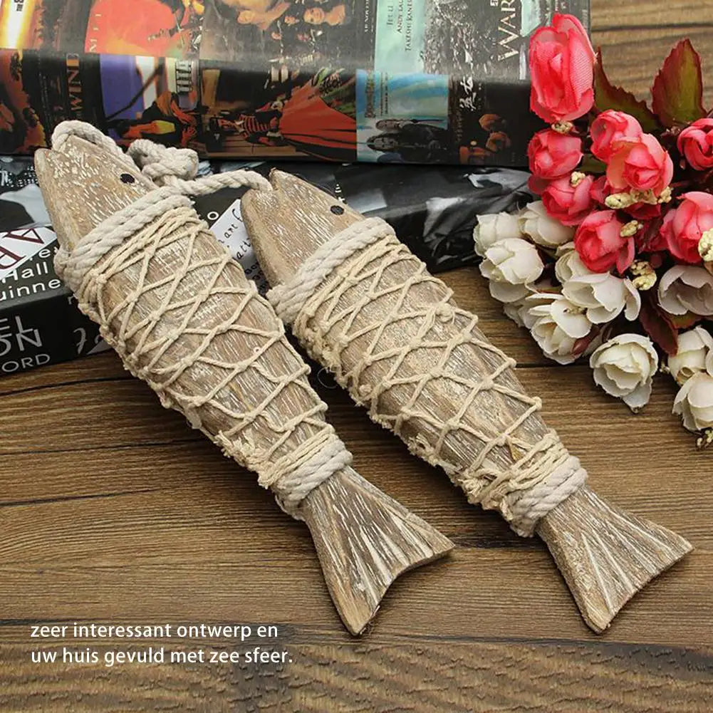 Hand-Carved Wood Fish Wall Sculpture – Nautical Decor Set of 2