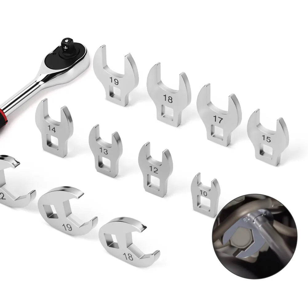10-Pc 3/8" Drive Crowfoot Wrench Set 10–22mm Open End Spanner