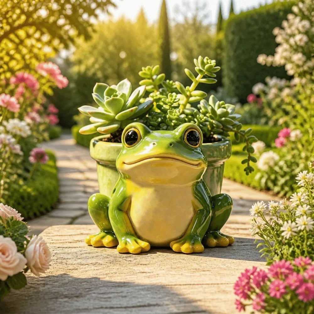 Resin Frog Flower Pot – Funny Garden Succulent & Pencil Holder