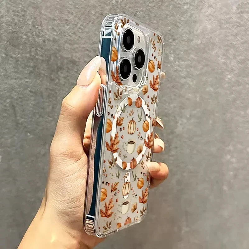 Pumpkin Autumn MagSafe iPhone Case – Transparent Silicone Cover