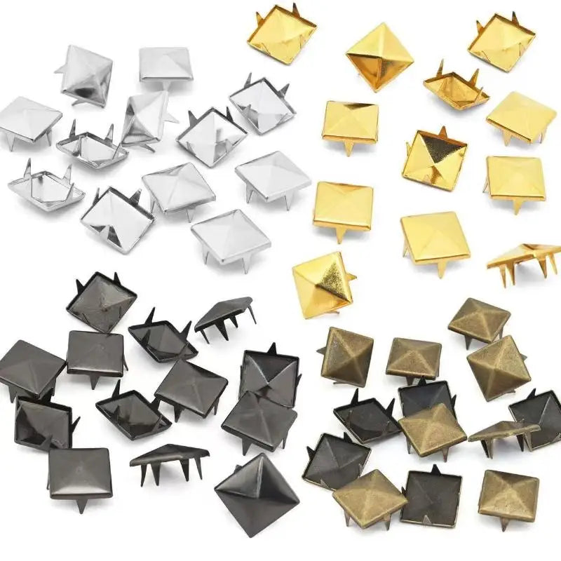 100Pcs Pyramid Metal Studs 4-Prong Punk Spikes DIY Rivets