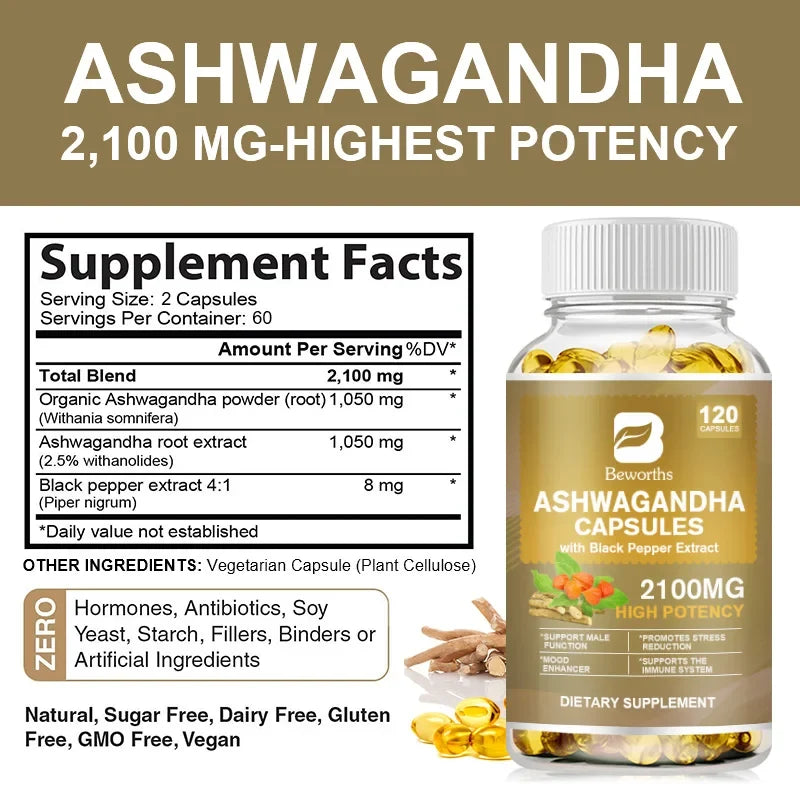 BEWORTHS Ashwagandha Capsules 120ct – Sleep & Mood Support