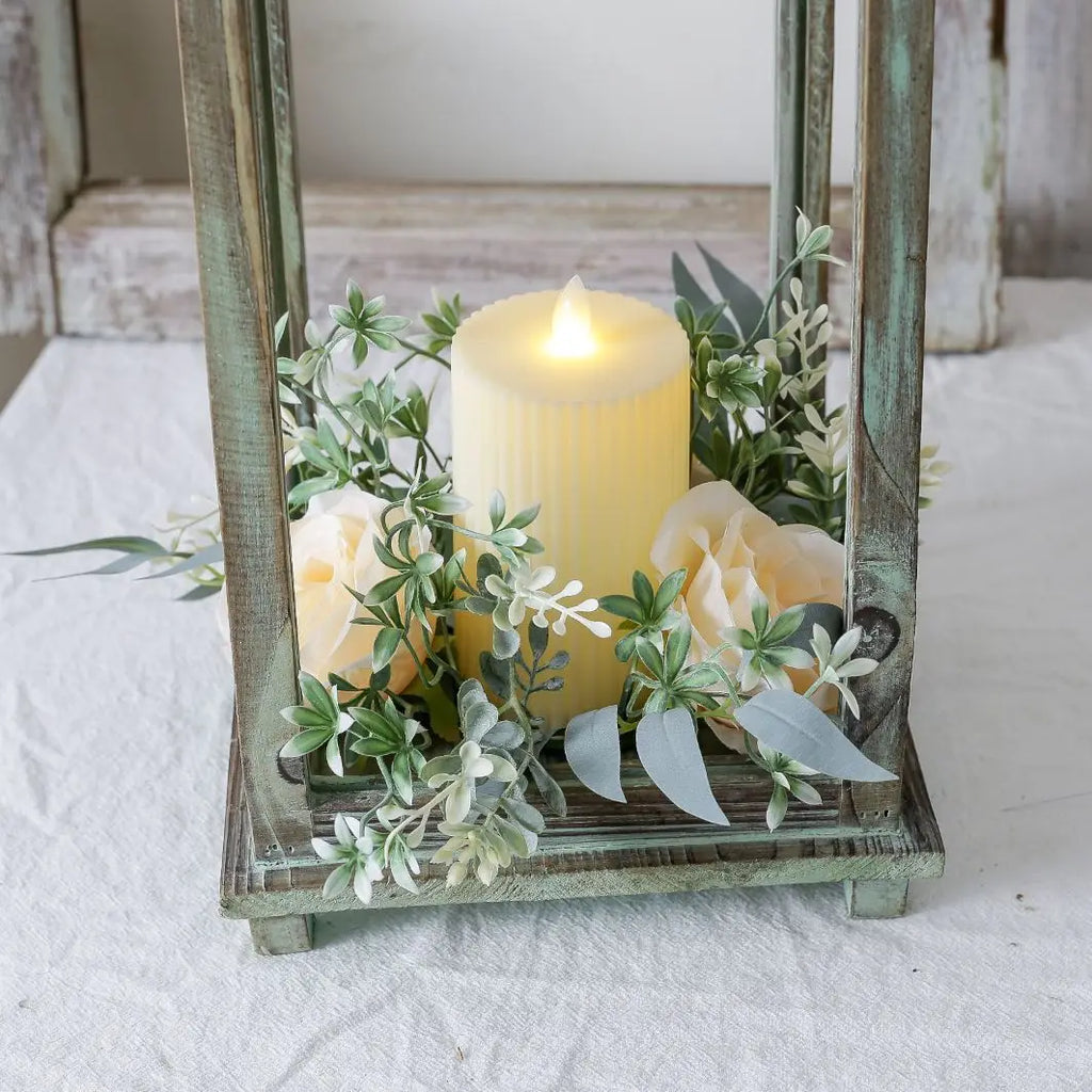 Artificial Rose Candle Ring Pillar Candles Greenery Flower Wreath