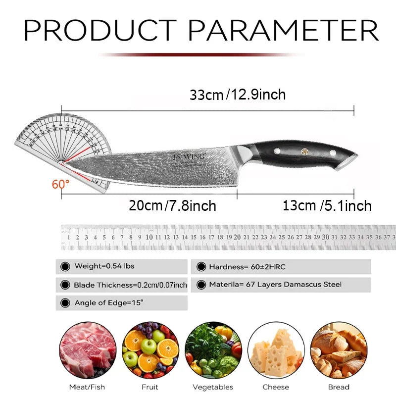 Damascus Steel Chef Knife – Japanese Forged Kitchen Knife Gift Box