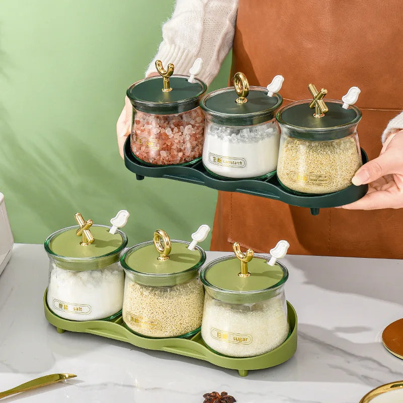 Seasoning Rack & Spice Jar Set | Dustproof Kitchen Storage